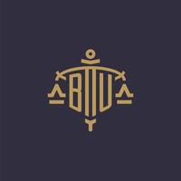 Monogram BU logo for legal firm with geometric scale and sword style vector