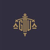 Monogram GU logo for legal firm with geometric scale and sword style vector