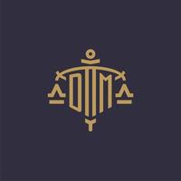 Monogram DM logo for legal firm with geometric scale and sword style vector