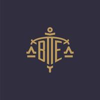 Monogram BE logo for legal firm with geometric scale and sword style vector