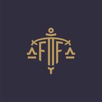 Monogram FF logo for legal firm with geometric scale and sword style vector