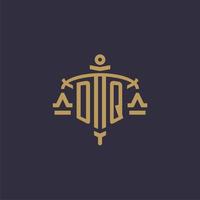 Monogram DQ logo for legal firm with geometric scale and sword style vector