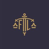 Monogram FL logo for legal firm with geometric scale and sword style vector
