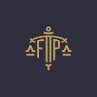 Monogram FP logo for legal firm with geometric scale and sword style vector