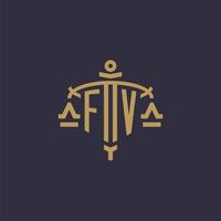 Monogram FV logo for legal firm with geometric scale and sword style vector