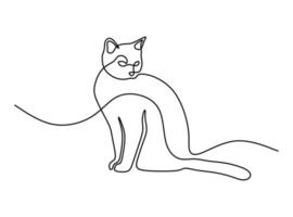 lindo gato mascota línea continua dibujada a mano arte lineal línea editable vector