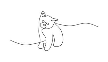 lindo gato mascota línea continua dibujada a mano arte lineal línea editable vector