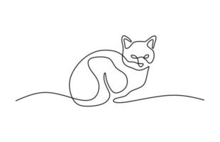 lindo gato mascota línea continua dibujada a mano arte lineal línea editable vector