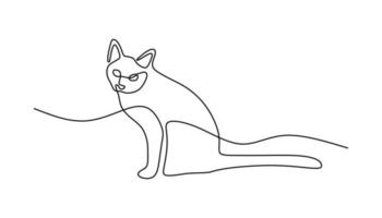 lindo gato mascota línea continua dibujada a mano arte lineal línea editable vector