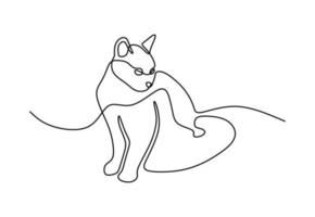 lindo gato mascota línea continua dibujada a mano arte lineal línea editable vector