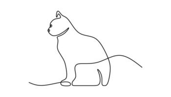 lindo gato mascota línea continua dibujada a mano arte lineal línea editable vector