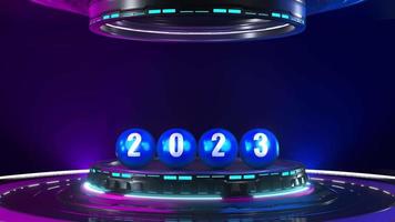 animation of balls with the number 2023 on a podium video