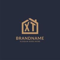 Initial letter XT logo with simple minimalist home shape icon design vector