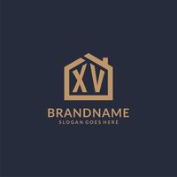 Initial letter XV logo with simple minimalist home shape icon design vector