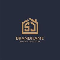Initial letter SJ logo with simple minimalist home shape icon design vector