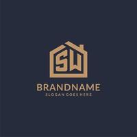 Initial letter SW logo with simple minimalist home shape icon design vector
