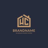 Initial letter WC logo with simple minimalist home shape icon design vector