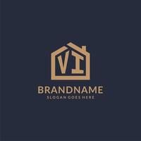 Initial letter VI logo with simple minimalist home shape icon design vector