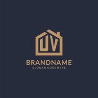 Initial letter UV logo with simple minimalist home shape icon design vector
