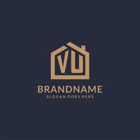 Initial letter VU logo with simple minimalist home shape icon design vector