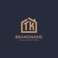 Initial letter TK logo with simple minimalist home shape icon design vector