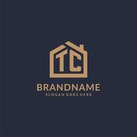 Initial letter TC logo with simple minimalist home shape icon design vector