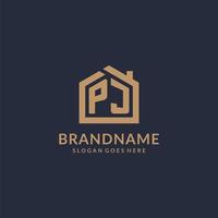 Initial letter PJ logo with simple minimalist home shape icon design vector