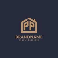 Initial letter PP logo with simple minimalist home shape icon design vector