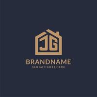 Initial letter JG logo with simple minimalist home shape icon design vector