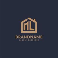 Initial letter ML logo with simple minimalist home shape icon design vector
