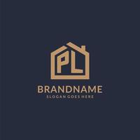 Initial letter PL logo with simple minimalist home shape icon design vector