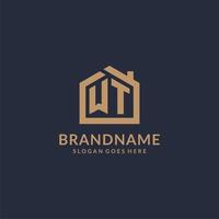 Initial letter WT logo with simple minimalist home shape icon design vector