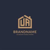 Initial letter UA logo with simple minimalist home shape icon design vector