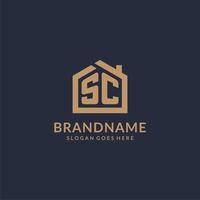 Initial letter SC logo with simple minimalist home shape icon design vector