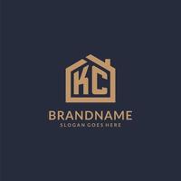 Initial letter KC logo with simple minimalist home shape icon design vector