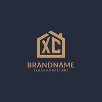 Initial letter XC logo with simple minimalist home shape icon design vector