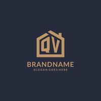 Initial letter QV logo with simple minimalist home shape icon design vector