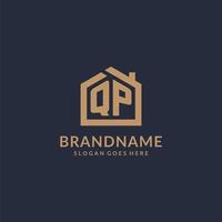 Initial letter QP logo with simple minimalist home shape icon design vector