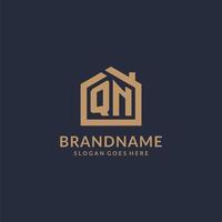 Initial letter QN logo with simple minimalist home shape icon design vector