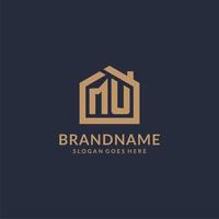 Initial letter MU logo with simple minimalist home shape icon design vector