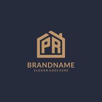 Initial letter PR logo with simple minimalist home shape icon design vector