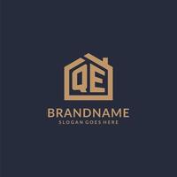 Initial letter QE logo with simple minimalist home shape icon design vector