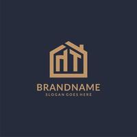 Initial letter NT logo with simple minimalist home shape icon design vector