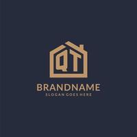 Initial letter QT logo with simple minimalist home shape icon design vector