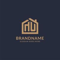 Initial letter NU logo with simple minimalist home shape icon design vector