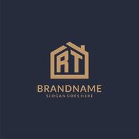 Initial letter RT logo with simple minimalist home shape icon design vector