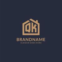Initial letter QK logo with simple minimalist home shape icon design vector