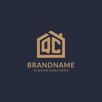 Initial letter QC logo with simple minimalist home shape icon design vector