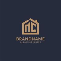 Initial letter MC logo with simple minimalist home shape icon design vector