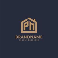 Initial letter PM logo with simple minimalist home shape icon design vector